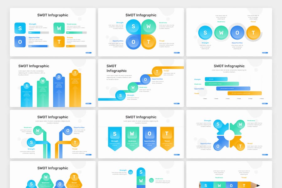 SWOT分析信息图表市场研究PPT模板 - 顶尖PPT