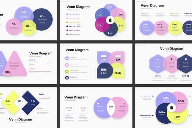 PPT数据可视化彩色文氏图维恩图模板 - 顶尖PPT