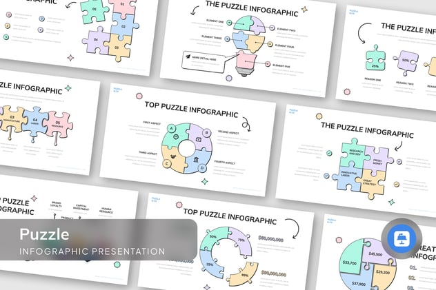 拼图谜题组合关系信息图形展示Keynote模板 - 顶尖PPT