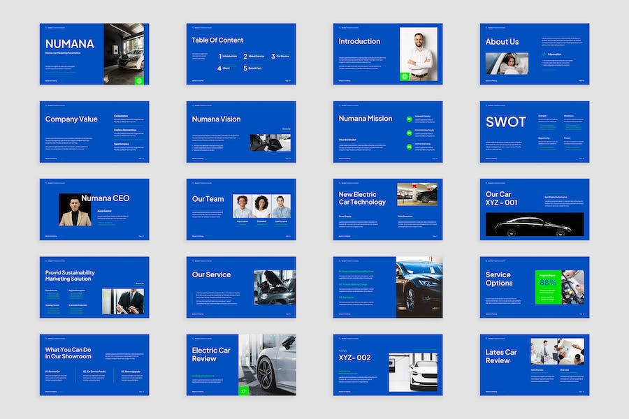 蓝绿配色新能源电动汽车营销策划PPT模板 - 顶尖PPT