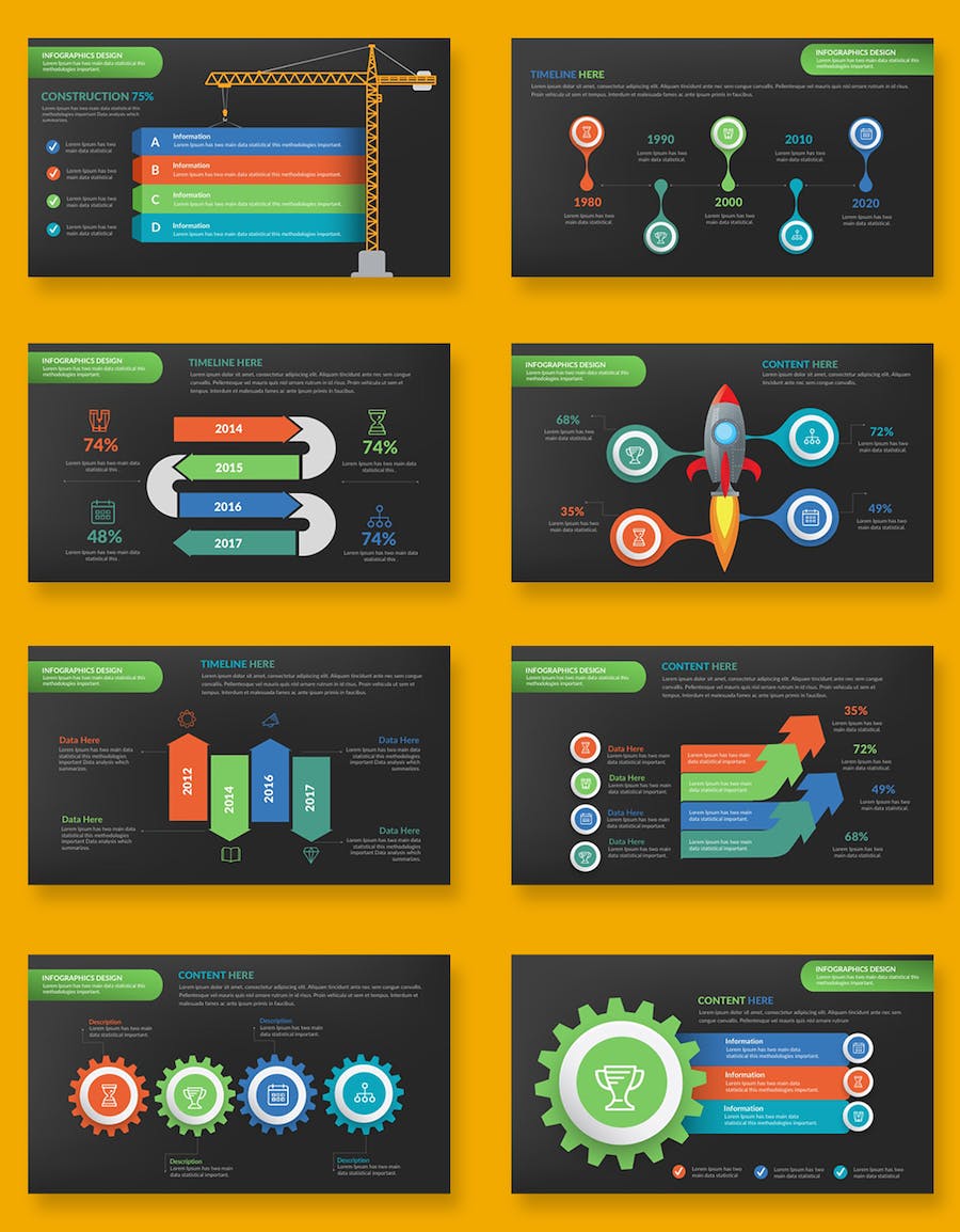 彩色对比要点信息展示PPT图形图表 - 顶尖PPT