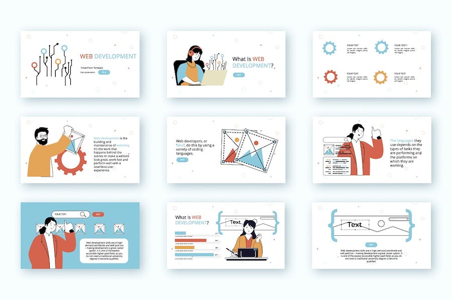 简洁Web开发技术主题矢量插画PPT图解 - 顶尖PPT