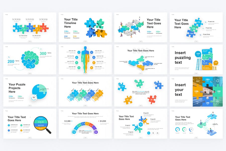 彩色积木拼图信息图形PPT模板 - 顶尖PPT