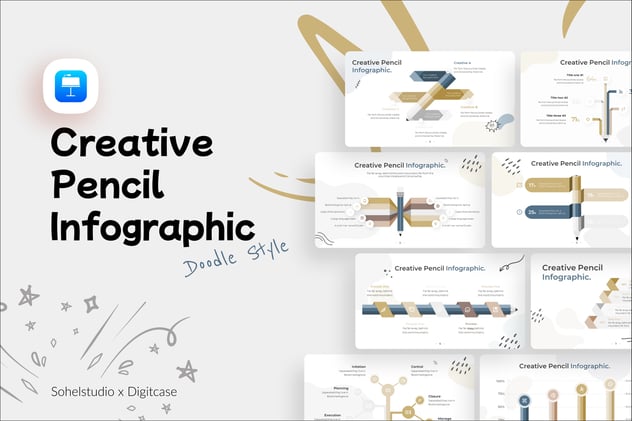 涂鸦风格创意铅笔图形keynote模板 - 顶尖PPT