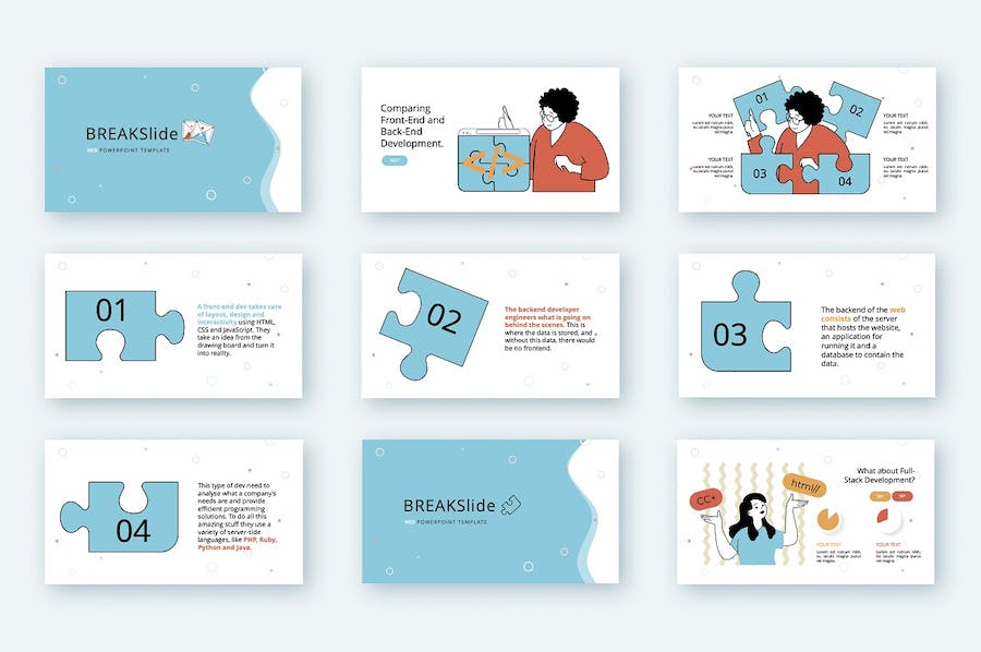 简洁Web开发技术主题矢量插画PPT图解 - 顶尖PPT