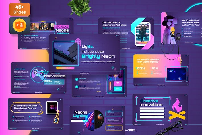 霓虹亮灯创意设计讲述展示方案PPT模板 - 顶尖PPT
