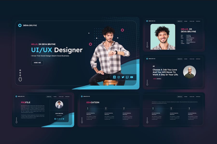 UI/UX设计师作品展示个人求职简历PPT模板 - 顶尖PPT