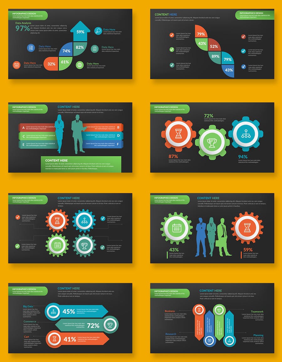 彩色对比要点信息展示PPT图形图表 - 顶尖PPT