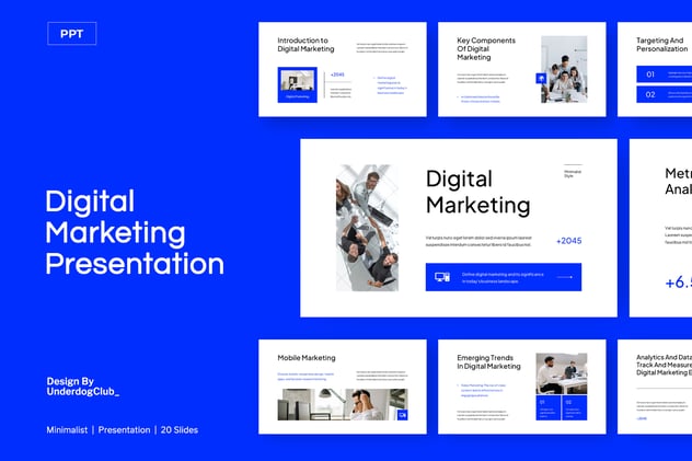 白蓝数字营销演示PPT模板 - 顶尖PPT