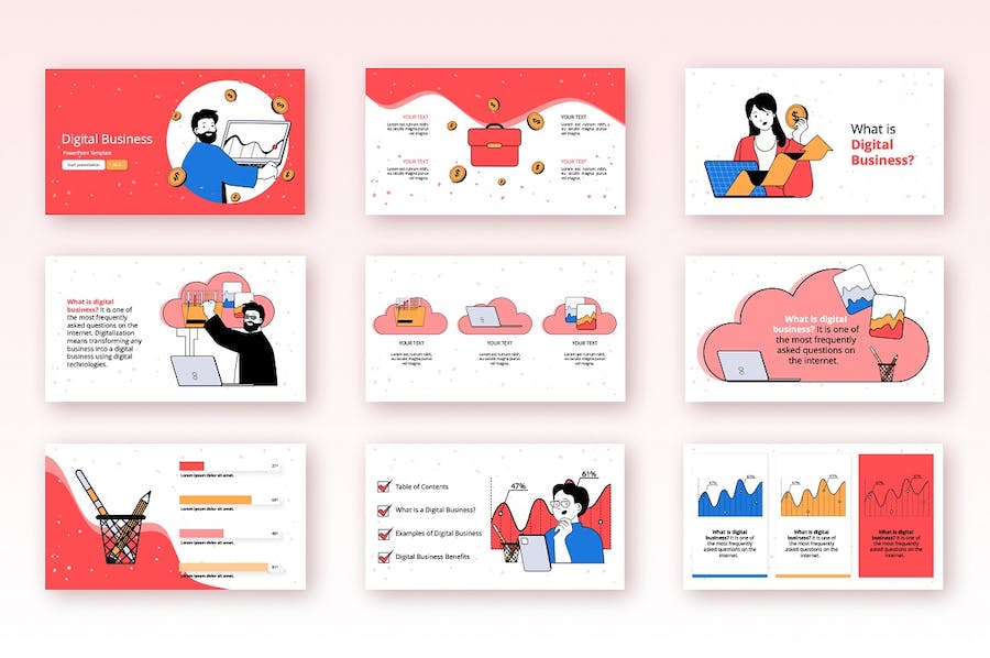 欧美数字商务插画设计高级PPT模板 - 顶尖PPT