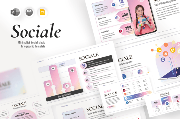 社交媒体宣传信息图形演示PPT模板 - 顶尖PPT