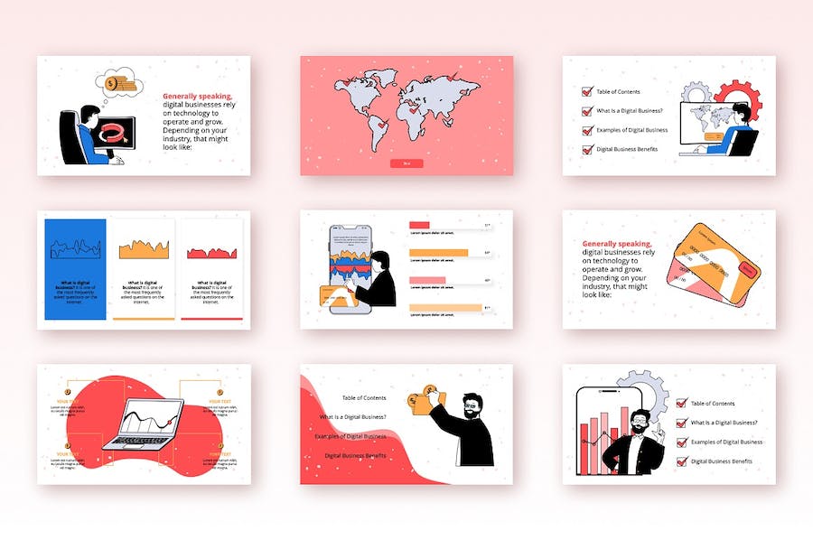 欧美数字商务插画设计高级PPT模板 - 顶尖PPT