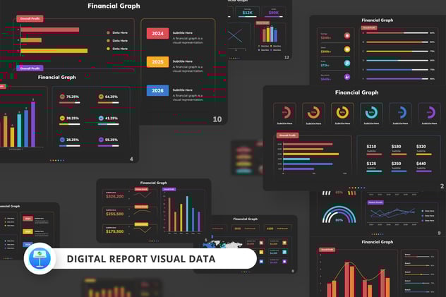 黑色底数据图形图表展示keynote模板 - 顶尖PPT