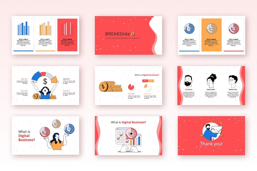 欧美数字商务插画设计高级PPT模板 - 顶尖PPT