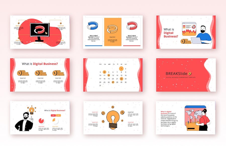 欧美数字商务插画设计高级PPT模板 - 顶尖PPT