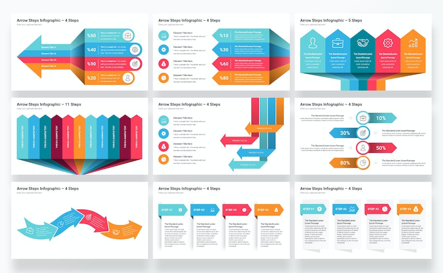 彩色多种样式箭头指向步骤图形要点展示图形keynote模板 - 顶尖PPT