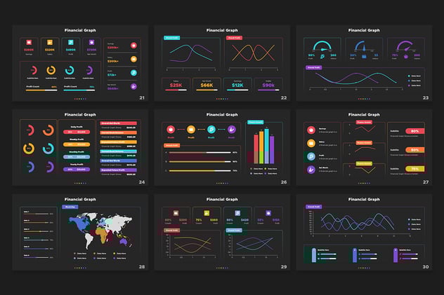 黑色底数据图形图表展示keynote模板 - 顶尖PPT