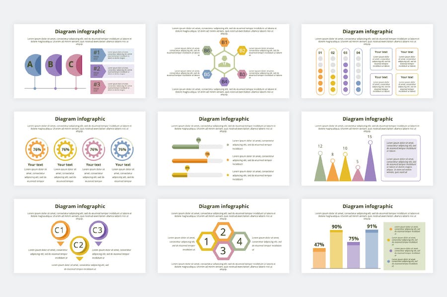 彩色信息对比图形keynote模板 - 顶尖PPT