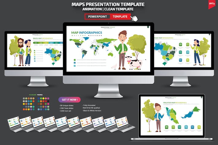 卡通人物插画世界国家地图PPT模板 - 顶尖PPT