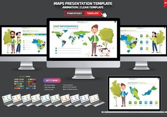 卡通人物插画世界国家地图PPT模板 - 顶尖PPT