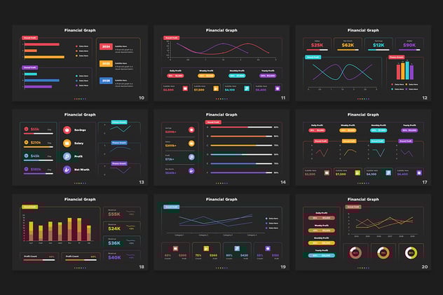 黑色底数据图形图表展示keynote模板 - 顶尖PPT