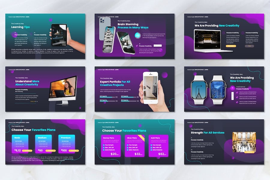 创意数字设计作品展示创意方案PPT模板 - 顶尖PPT