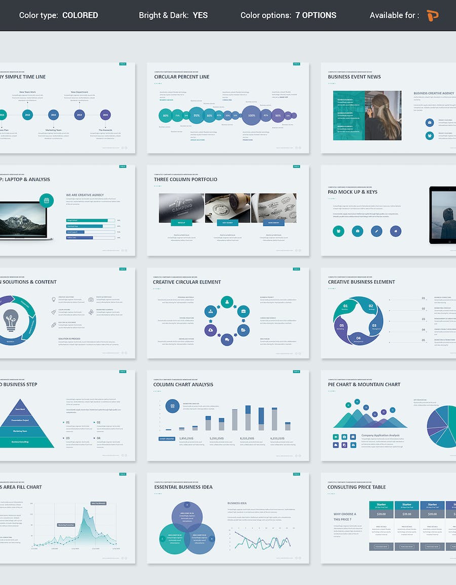 创意公司业务案例展示数据分析图形PPT模板 - 顶尖PPT