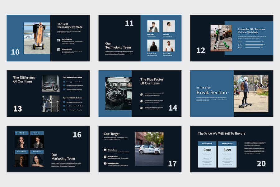扁平化极简风格新能源电动汽车公司团队介绍PPT模板 - 顶尖PPT
