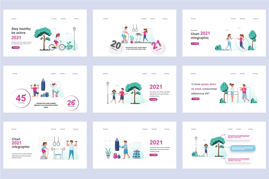 健身运动健康生活插画PPT模板 Retry - 顶尖PPT