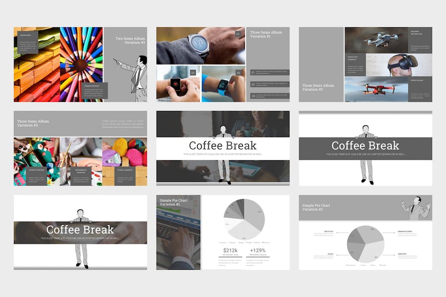 创意黑白商业简介商务概念插画PPT模板 - 顶尖PPT