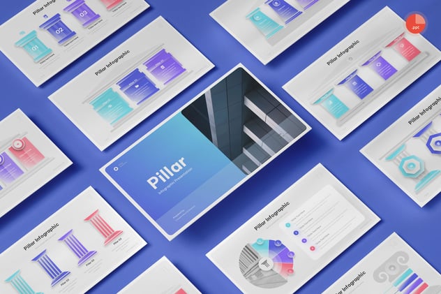 数据增长支柱信息图形PPT模板 - 顶尖PPT