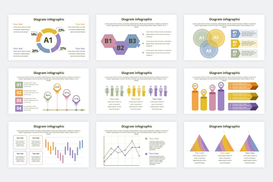 彩色信息对比图形keynote模板 - 顶尖PPT