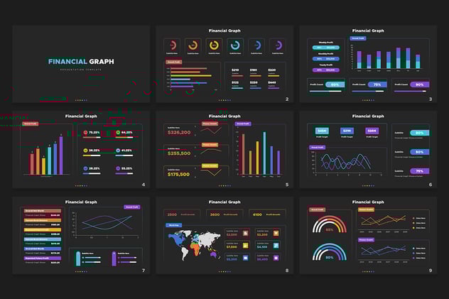 黑色底数据图形图表展示keynote模板 - 顶尖PPT