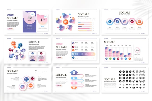 社交媒体宣传信息图形演示PPT模板 - 顶尖PPT