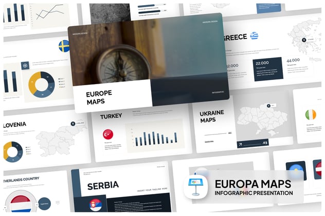 欧洲地图信息图形keynote模板 - 顶尖PPT