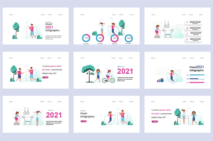 健身运动健康生活插画PPT模板 Retry - 顶尖PPT