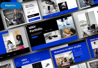 蓝色立体图片网格商务Keynote模板 - 顶尖PPT