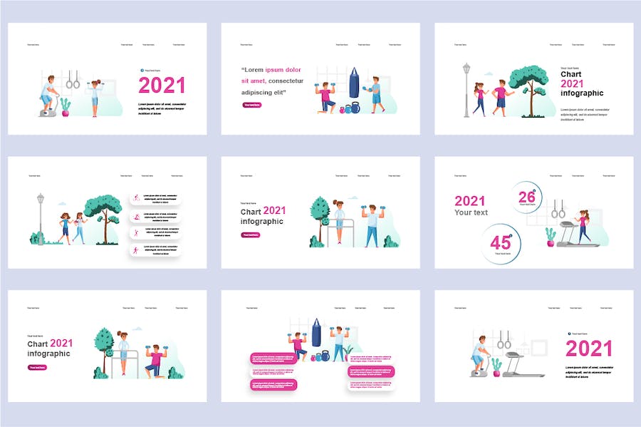 健身运动健康生活插画PPT模板 Retry - 顶尖PPT