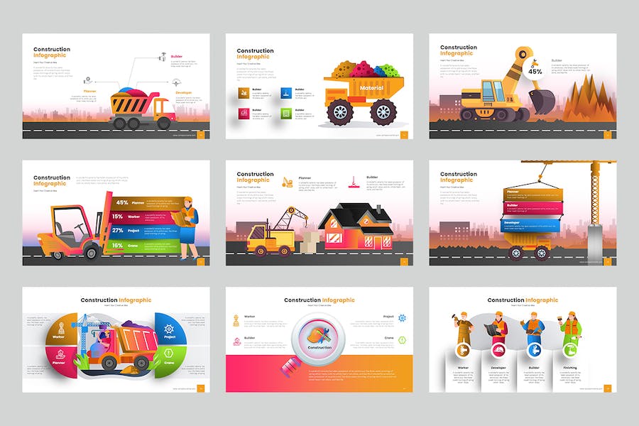 汽车工程建筑信息图表PPT模板 - 顶尖PPT