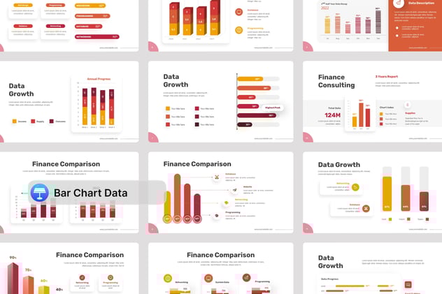 红色条形图数据图形keynote模板 - 顶尖PPT