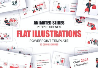 电商购物平台在线交易营销插画PPT模板 - 顶尖PPT