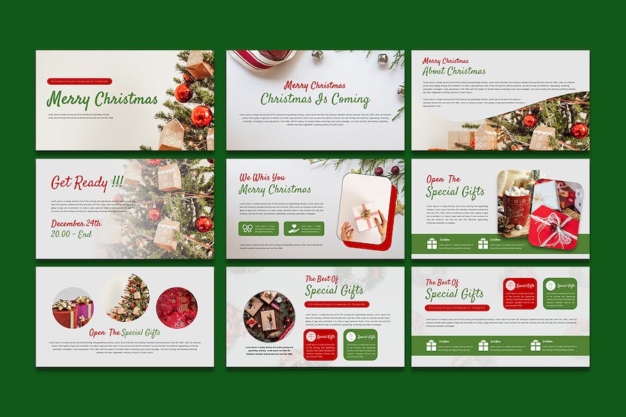 圣诞快乐红绿配色圣诞节祝福活动策划PPT模板 - 顶尖PPT