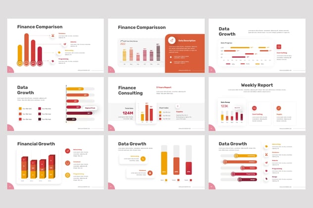 红色条形图数据图形keynote模板 - 顶尖PPT