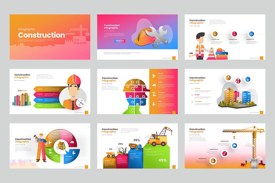 汽车工程建筑信息图表PPT模板 - 顶尖PPT