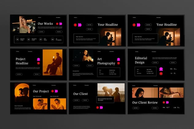 黑色渐变组合PPT模板 - 顶尖PPT