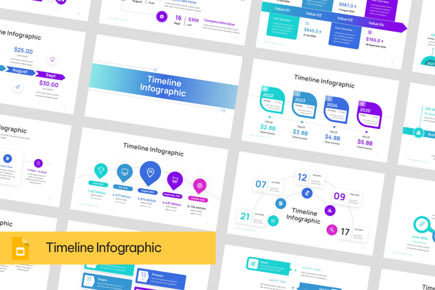 蓝紫渐变时间轴发展历程图形PPT模板 - 顶尖PPT