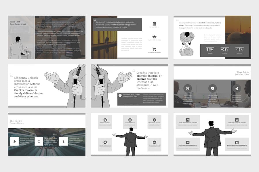 创意黑白商业简介商务概念插画PPT模板 - 顶尖PPT