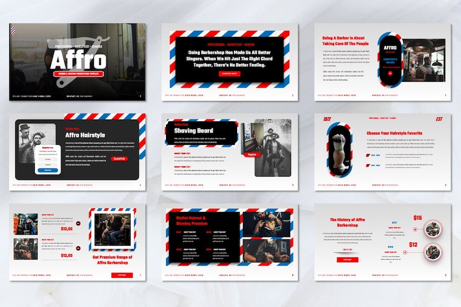 时尚流行理发店主题keynote模板 - 顶尖PPT