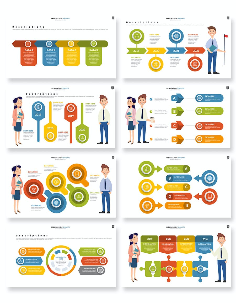 彩色人物插画要点信息项展示图形PPT模板 - 顶尖PPT