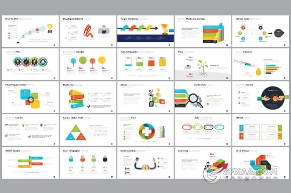 180页扁平化卡通图形配色PPT模板 - 顶尖PPT